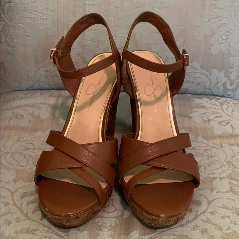Jessica Simpson Twist Tan Wedges Size 7